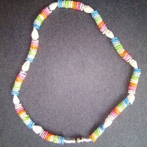 Vintage Rainbow puka and cowrie shell necklace